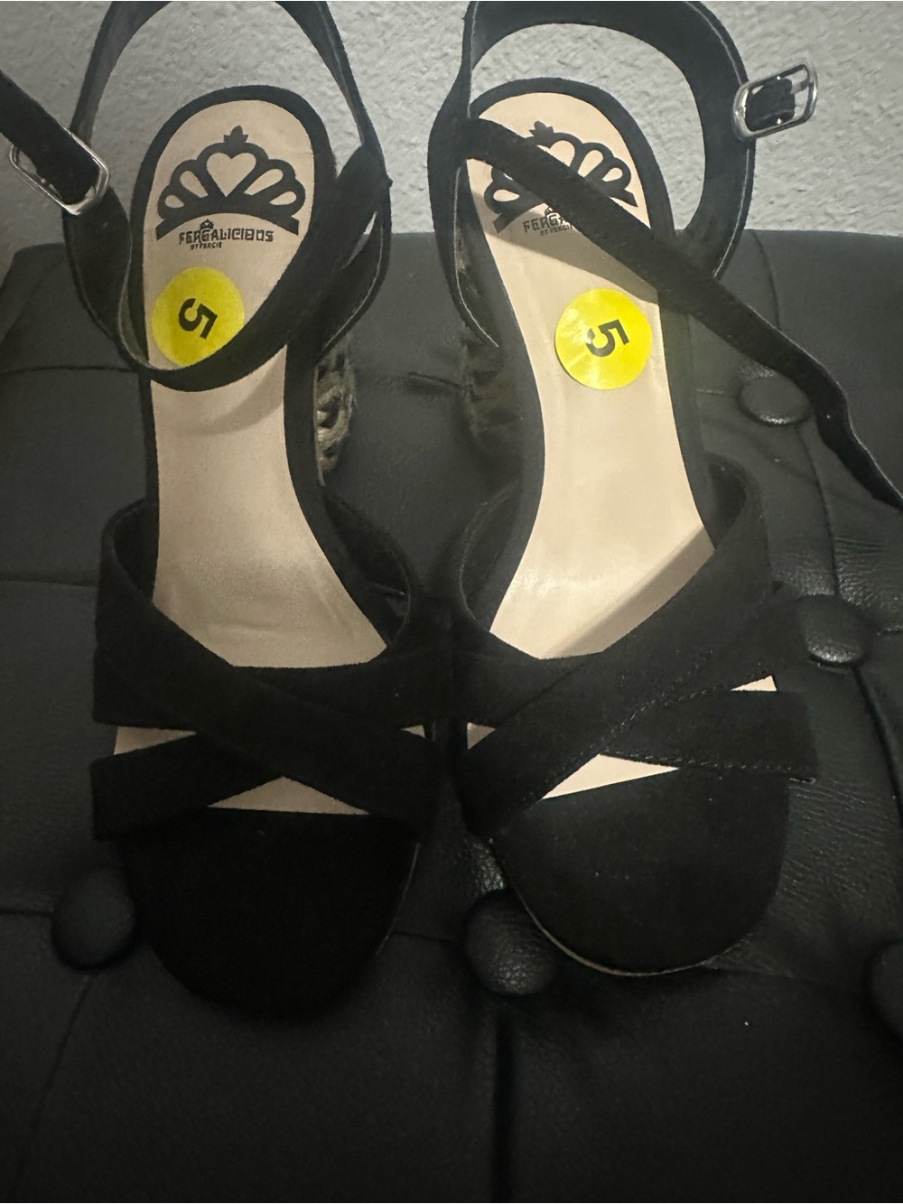 Fergalicious Black Crisscross Ankle Strap Heels